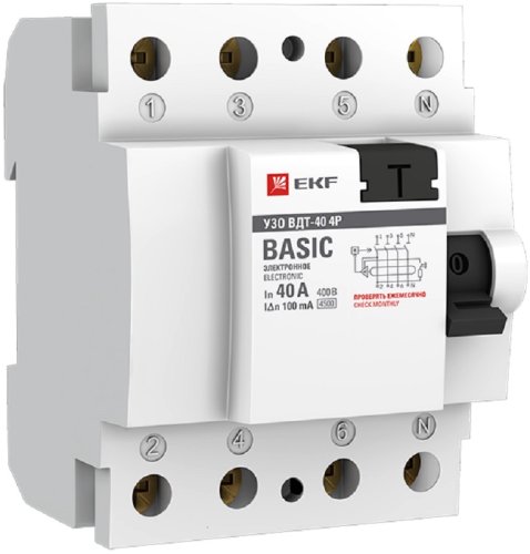 Выключатель дифференциального тока УЗО EKF Basic ВДТ-40 4п 40А 100мА 4,5,кА тип AC фото Выключатель дифференциального тока УЗО EKF Basic ВДТ-40 4п 40А 100мА 4,5,кА тип AC картинка